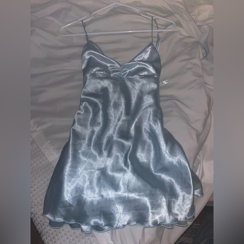 Blue Satin Slip Dress
